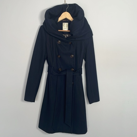 NWOT Rare Elevenses Anthropologie Runway Lapel Navy Wool Trench Coat size 4 🌹 - Picture 4 of 16